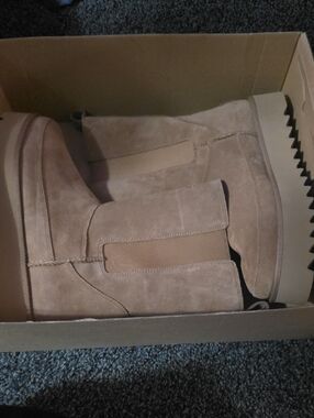 UGG Taupe Suede Ankle Boot with Logo Patch